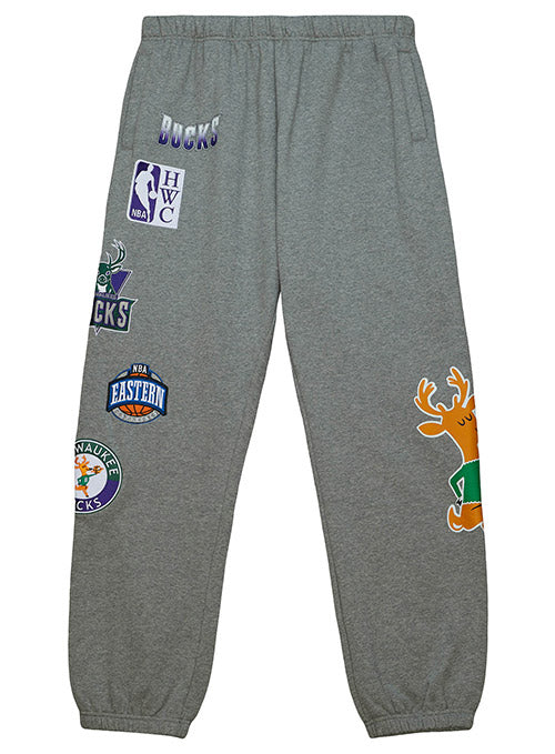 Mitchell & Ness HWC City Collection Milwaukee Bucks Jogger Pants In Grey - Front View