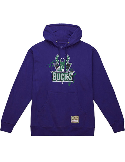 Mitchell & Ness HWC'93 Game Day Pattern Milwaukee Bucks Hooded Sweatshirt In Purple - Front View