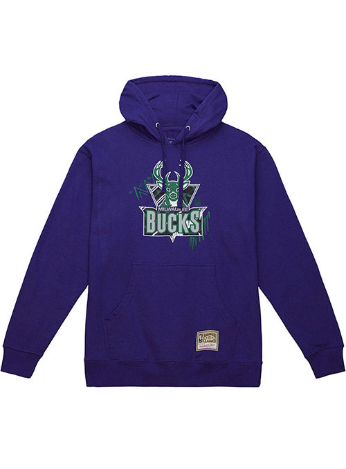 Mitchell & Ness HWC'93 Game Day Pattern Milwaukee Bucks Hooded Sweatshirt In Purple - Front View
