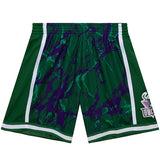 Mitchell & Ness Team Marble Milwaukee Bucks Swingman Shorts In Green, Purple & White - Front View