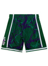 Mitchell & Ness Team Marble Milwaukee Bucks Swingman Shorts In Green, Purple & White - Back View