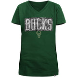 Youth New Era Sequin Bucks Green Milwaukee Bucks T-Shirt In Green - Front View 2
