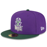 New Era 59Fifty HWC '93 JPack Milwaukee Bucks Fitted Hat In Purple & Green - Angled Left Side View