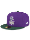 New Era 59Fifty HWC '93 JPack Milwaukee Bucks Fitted Hat In Purple & Green - Angled Left Side View