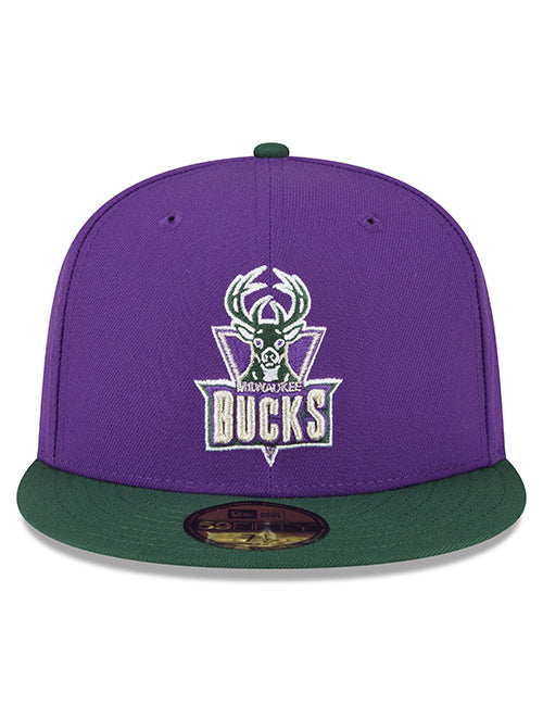 New Era 59Fifty HWC '93 JPack Milwaukee Bucks Fitted Hat In Purple & Green - Front View