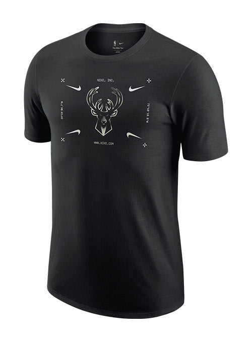 Nike ESS Air Traffic LGO 2 Milwaukee Bucks T-Shirt In Black - Front View