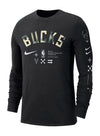 Nike Air Traffic Control EXP Milwaukee Bucks Long Sleeve T-Shirt In Black - Front View