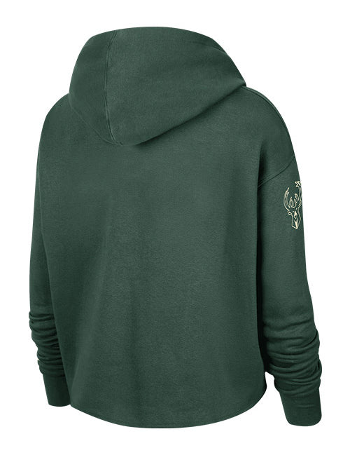 Nike CTS GX Milwaukee Bucks Hooded Cropped Sweatshirt In Green - Back View