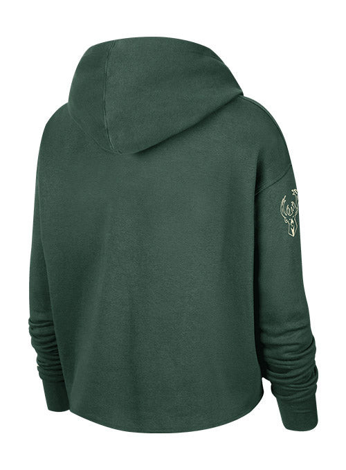 Nike CTS GX Milwaukee Bucks Hooded Cropped Sweatshirt In Green - Back View