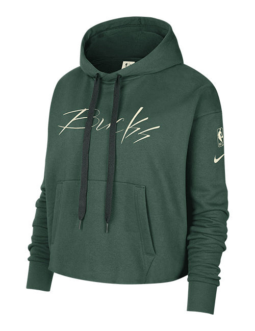 Nike CTS GX Milwaukee Bucks Hooded Cropped Sweatshirt In Green - Front View