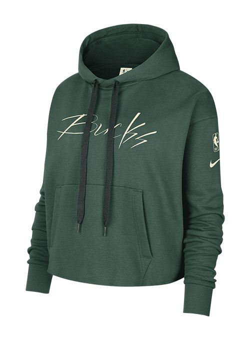 Nike CTS GX Milwaukee Bucks Hooded Cropped Sweatshirt In Green - Front View